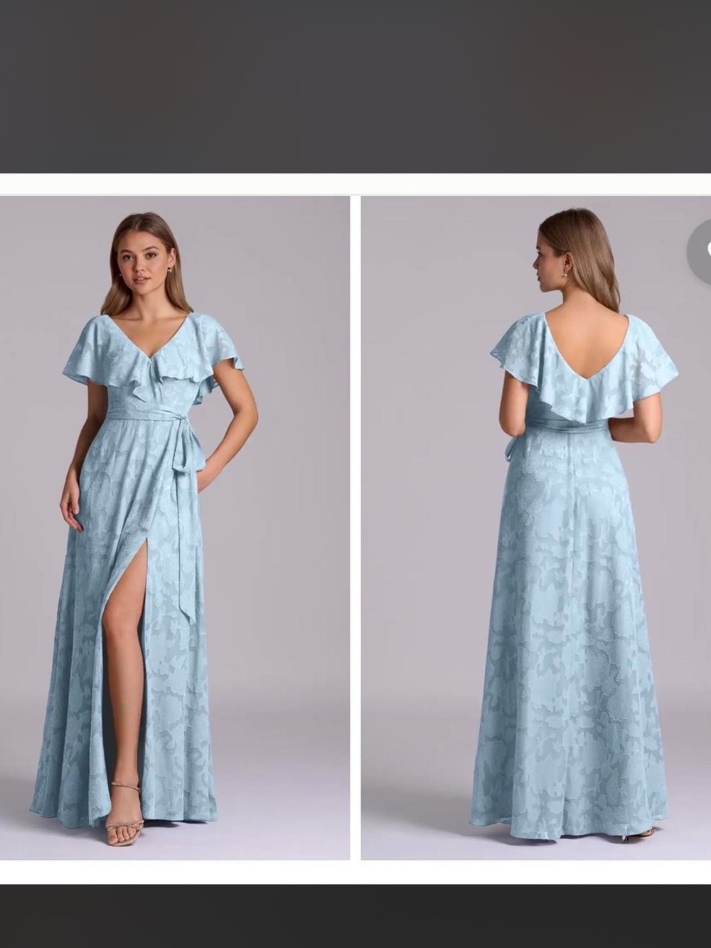 Light Blue V-Neck Ruffle Wrap Maxi Dress